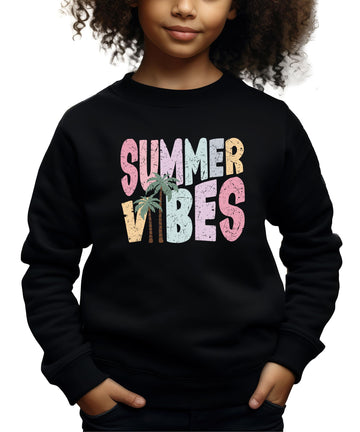 Summer Vibes Sweatshirt for Women, Teens, & Girls Colorful Palm Tree Vacation Pullover White Sweatshirt Youth XS