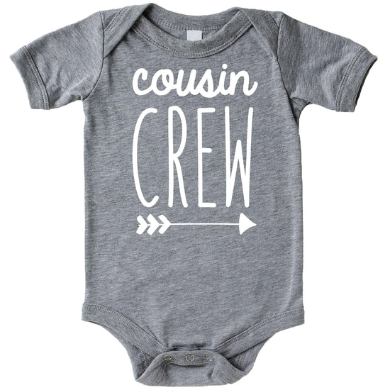 Gray Cousin Crew arrow shirt styled with jeans on toddler model