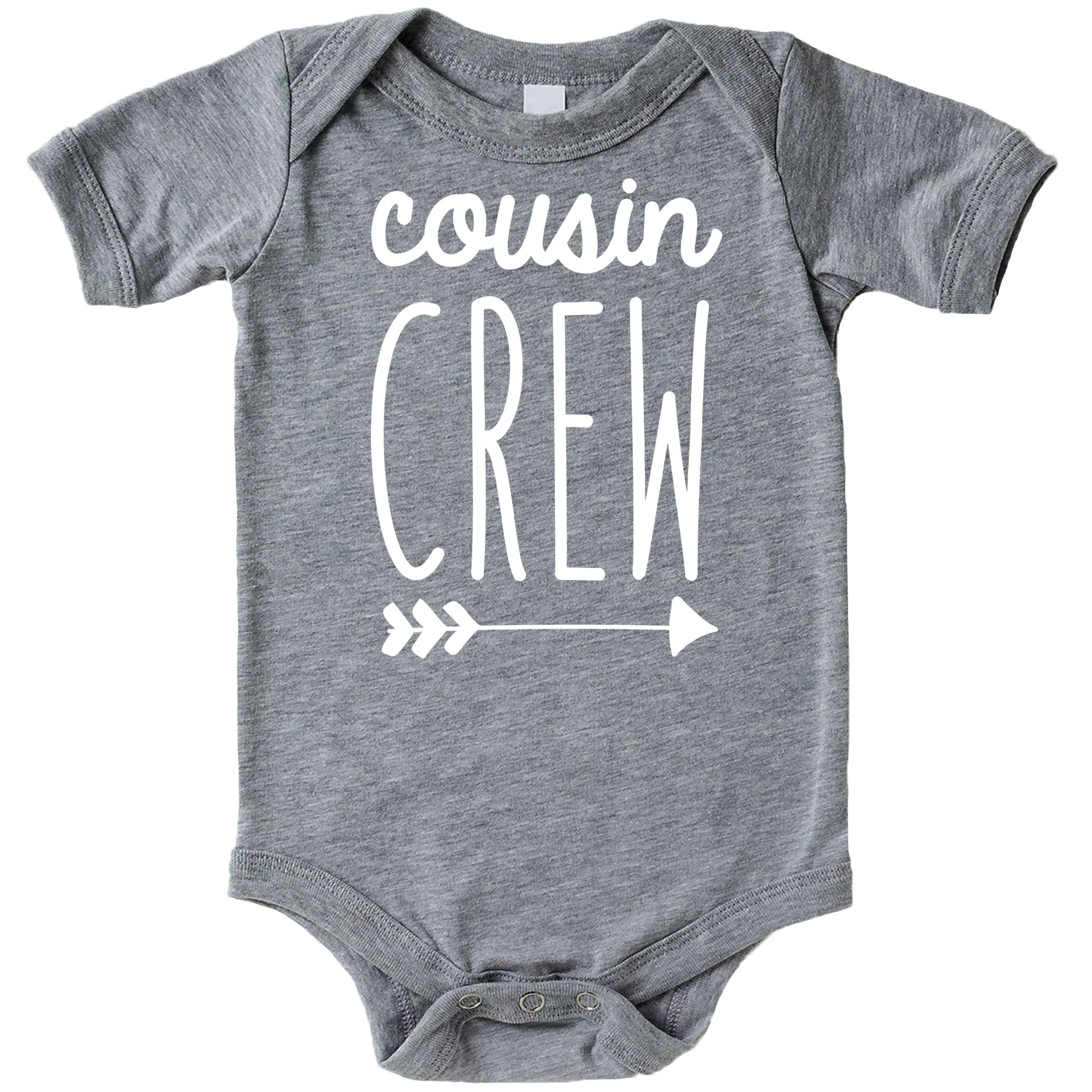 Gray Cousin Crew arrow shirt styled with jeans on toddler model
