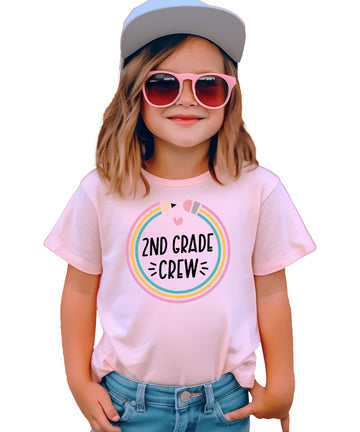 Olive Loves Apple 2nd Grade Crew Back to School Gift 1st Day of School Pencil Shirts Pink Shirt Youth Large