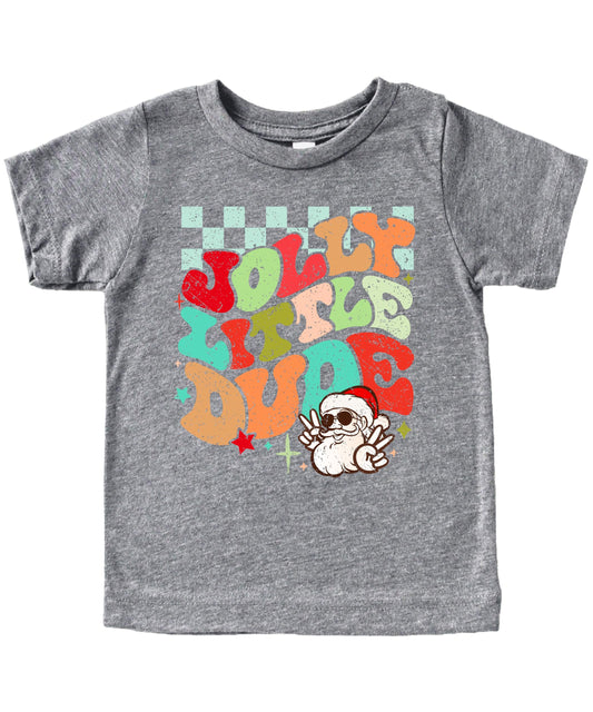 Jolly Little Dude Groovy Fun Christmas Holiday Shirt for Baby and Toddler Youth Boys