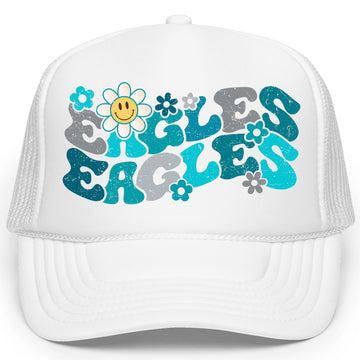 Groovy Floral Eagles Trucker Hat for Women and Teens Cute Girly Sports Fan Snapback