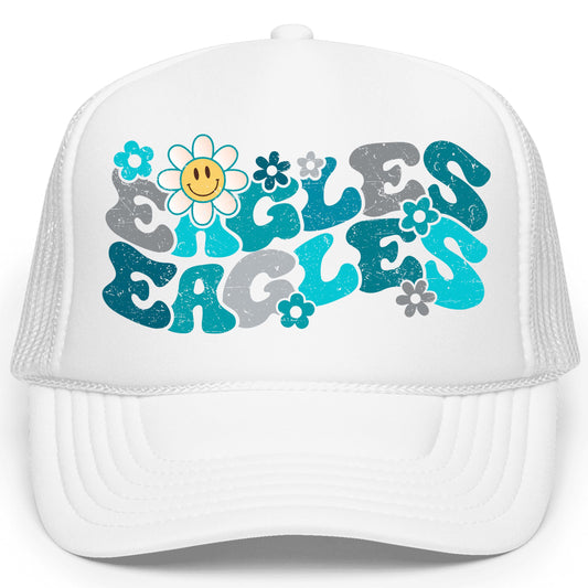 Groovy Floral Eagles Trucker Hat for Women and Teens Cute Girly Sports Fan Snapback