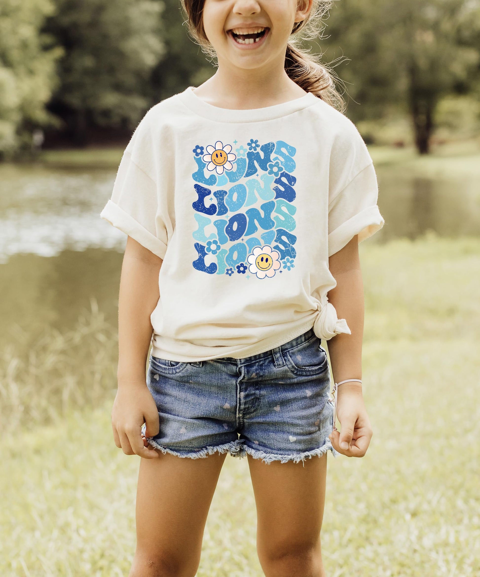 Blue Lions team spirit shirt and baby bodysuit family matching set
