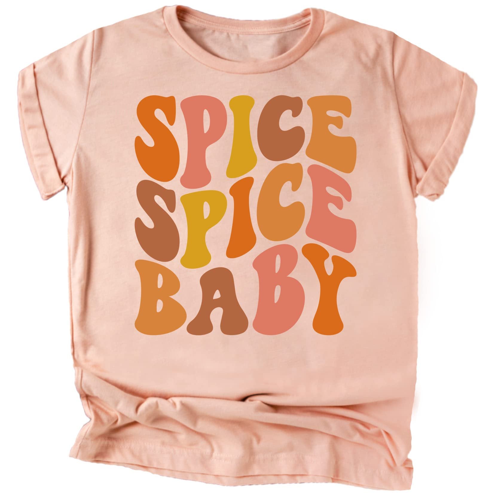 Close-up of Spice Spice Baby fall graphic print on burgundy infant bodysuit