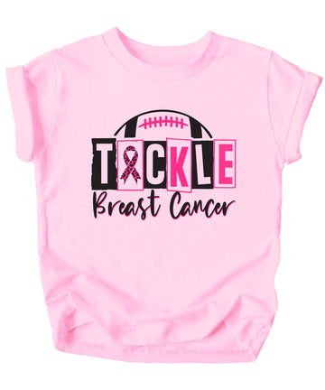 Tackle Breast Cancer Shirt for Women, Teens & Kids Pink Ribbon Football Game Day Tee
