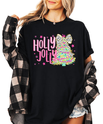 Holly Jolly Shirt for Women Teens and Girls Fun Colorful Christmas Tee for Adults and Kids