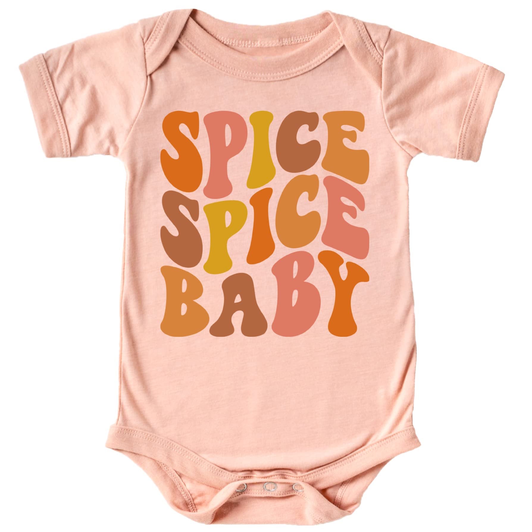Baby wearing Spice Spice Baby Halloween shirt in vintage burgundy for fall season