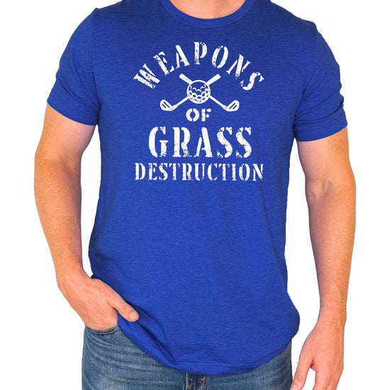 Close-up of distressed golf graphic with crossed golf clubs and ball design