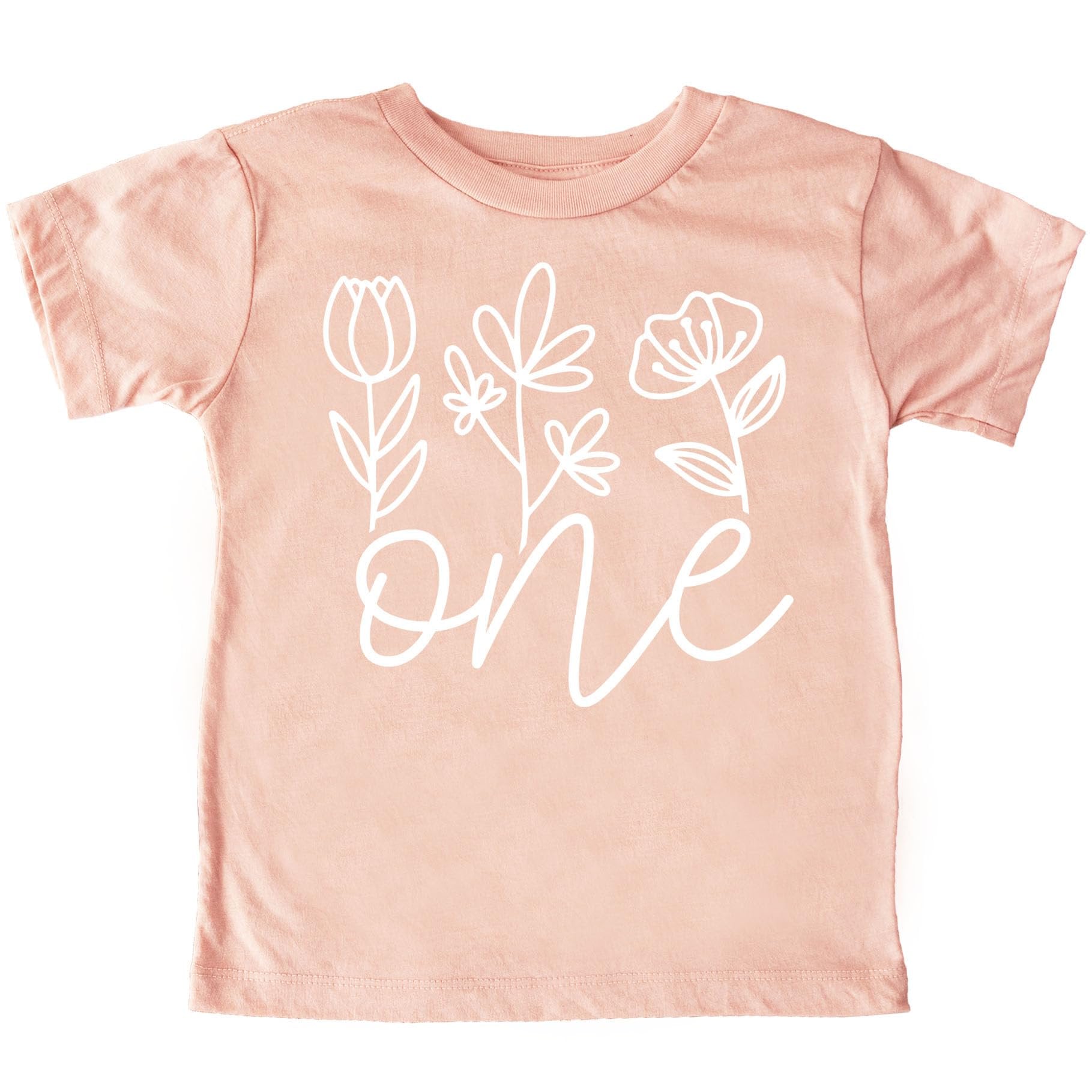 Military green baby girl first birthday shirt with white floral One graphic by Olive Loves Apple