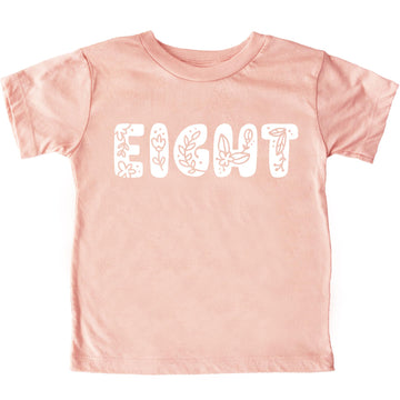 Girls floral Eight birthday shirt with pink flower graphic design on youth tee