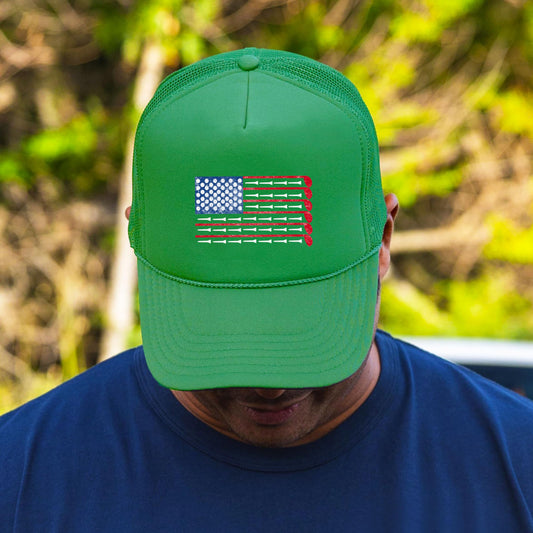 American Flag Golf Themed Trucker Hat for Men and Women Foam Front Classic 5 Panel Mesh Snapback