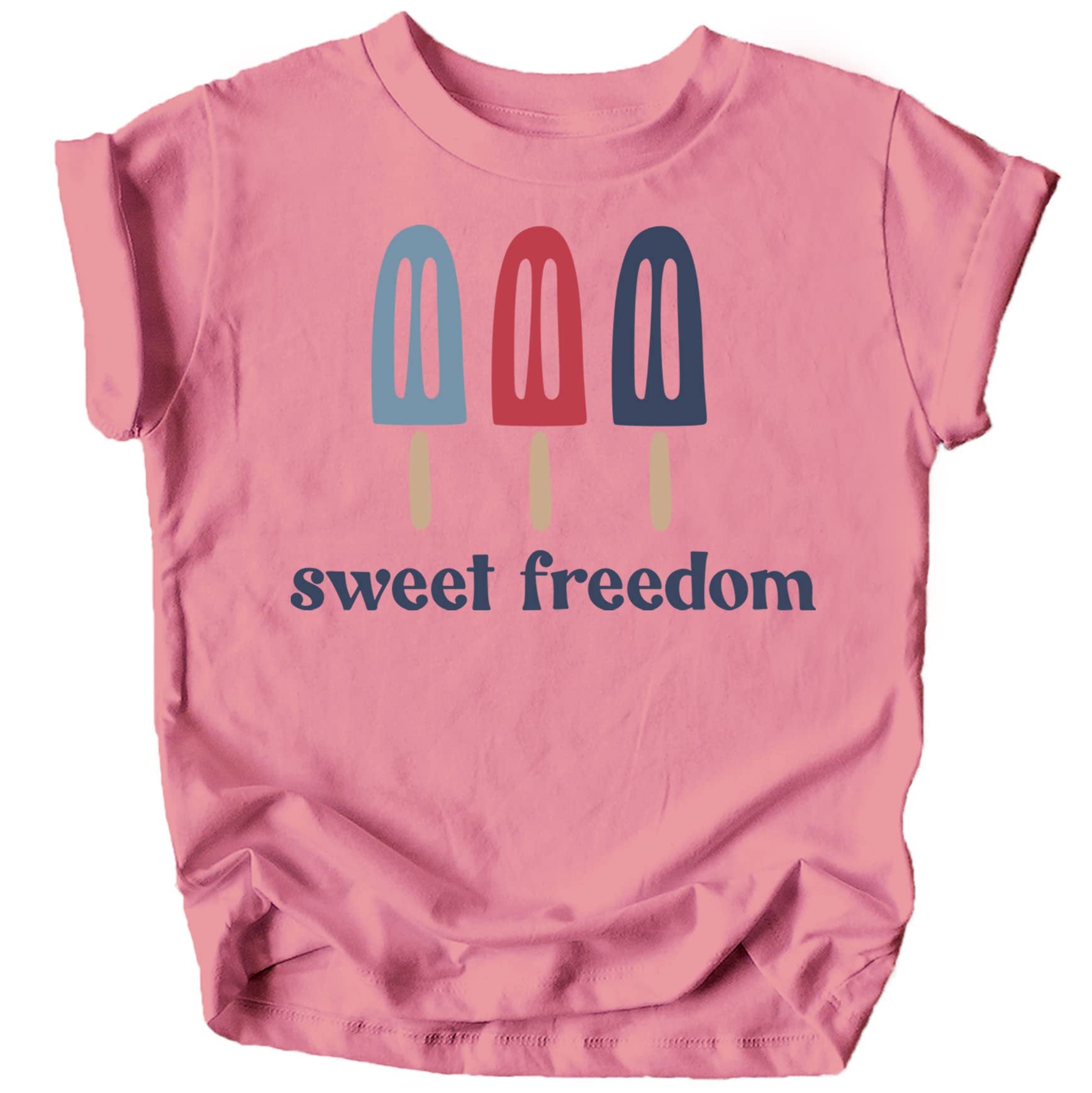 Sweet Freedom Popsicle shirt flat lay showing colorful patriotic popsicle graphic design