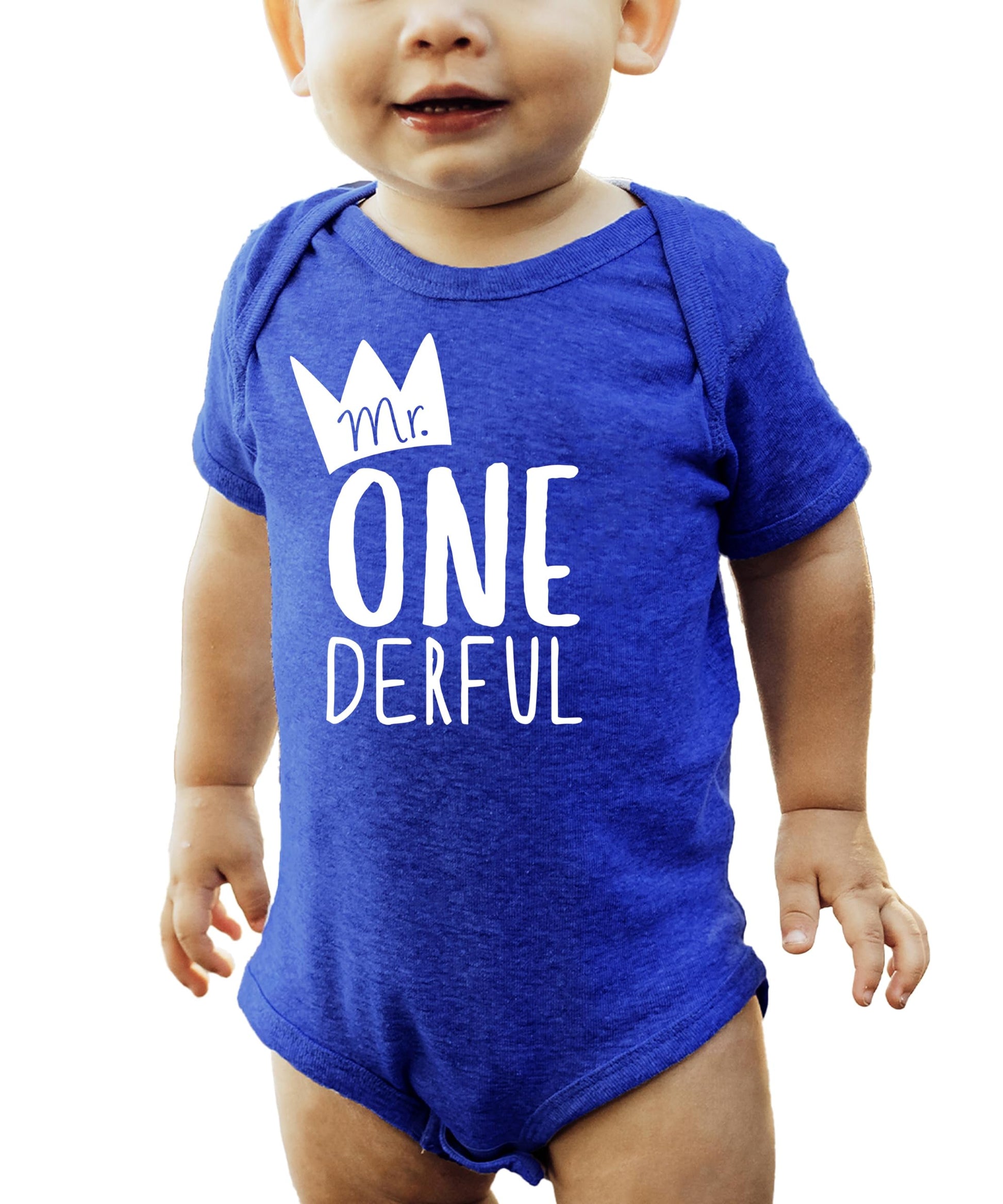 Mr. One-Derful vintage royal graphic first birthday bodysuit for baby boys