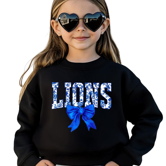Kids or youth size floral Lions coquette bow sweatshirt in black