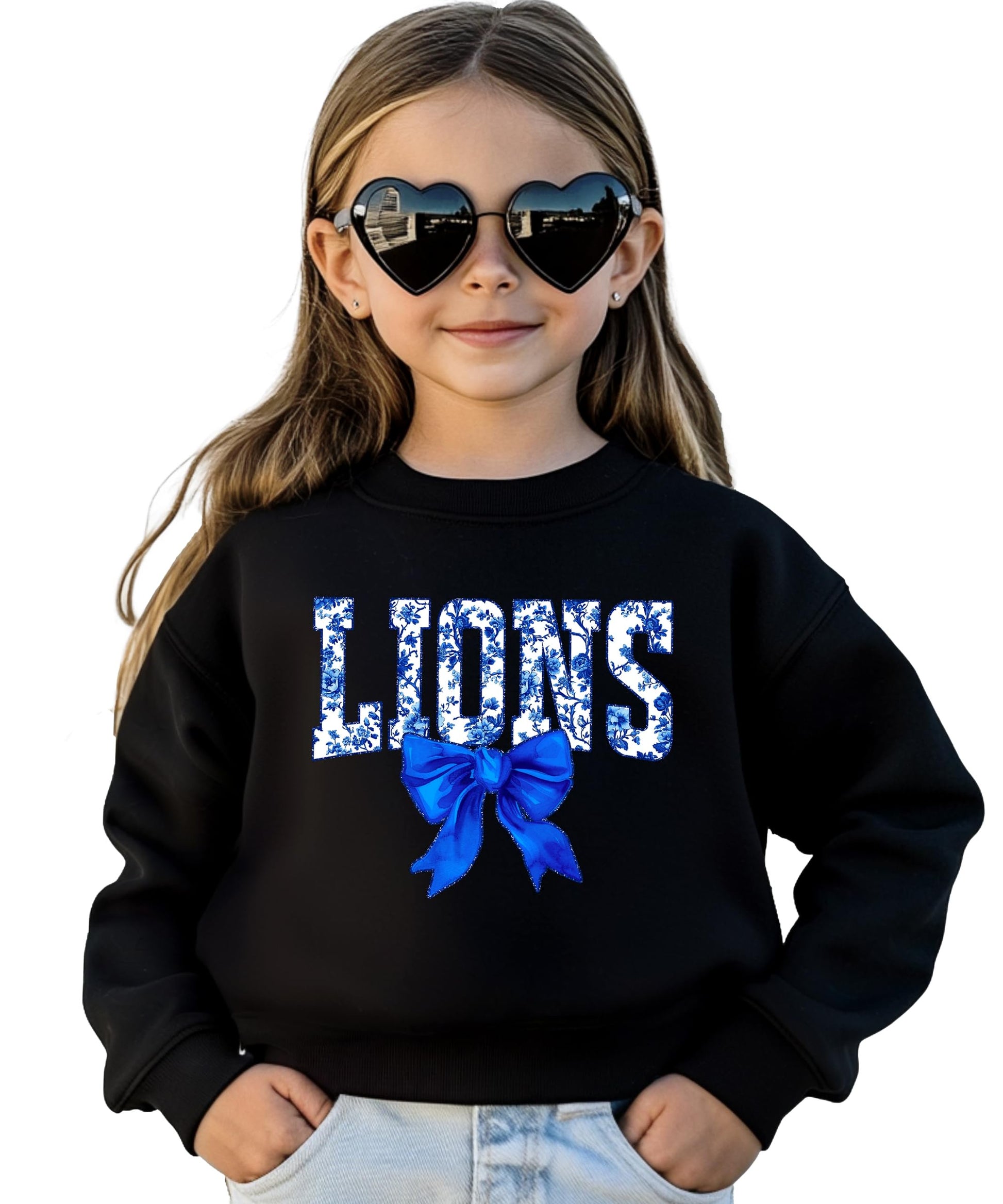 Kids or youth size floral Lions coquette bow sweatshirt in black