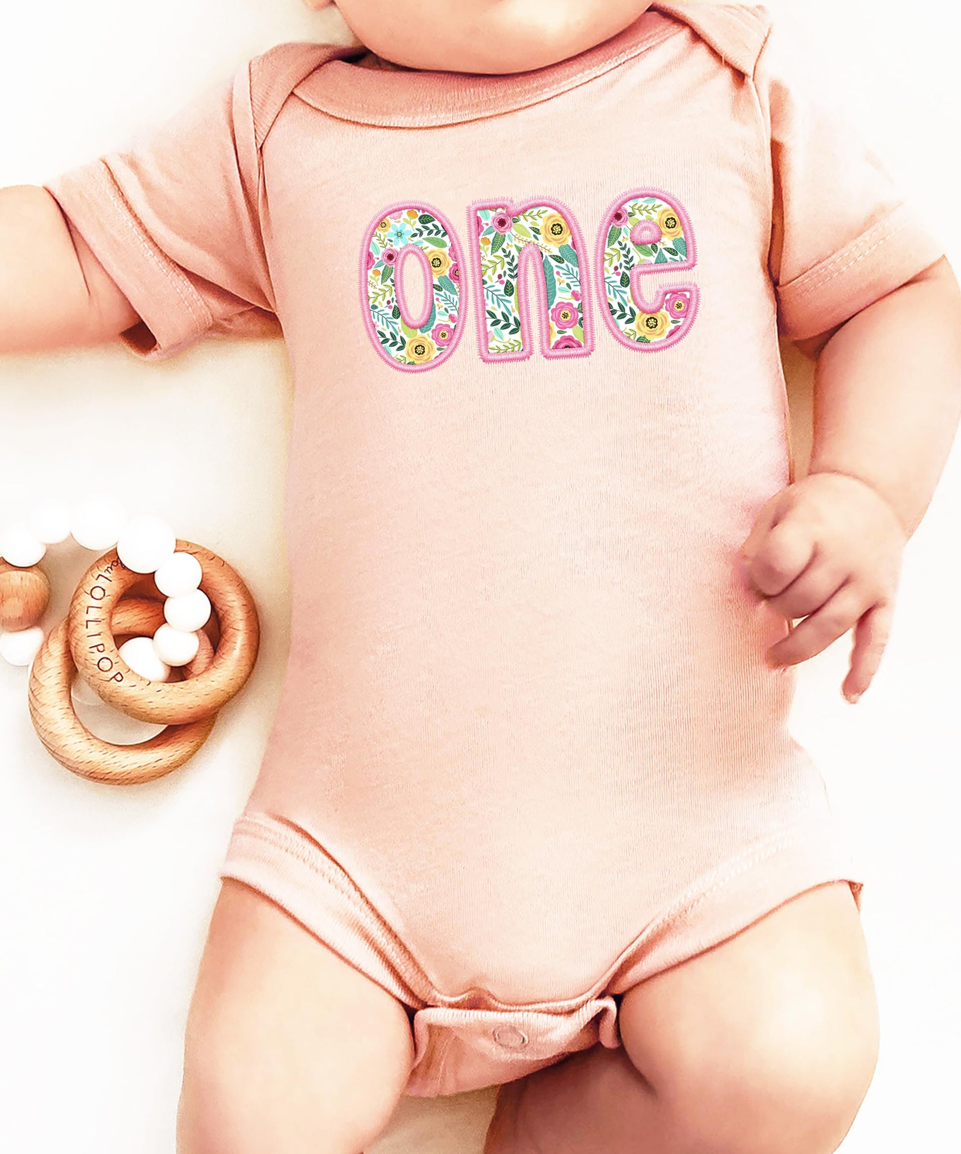 Baby girl first birthday outfit bodysuit with girly floral one design perfect for cake smash photos