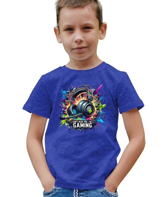 I Can't Hear You I'm Gaming Unisex Shirt Gamer Headset Neon Splatter Adults & Kids TShirt
