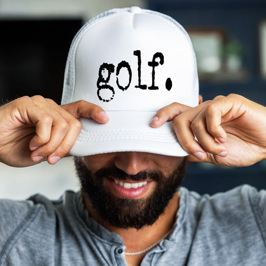 Casual Golf Trucker Hat for Men & Women Distressed Golfer Foam Front Classic 5 Panel Mesh Snapback