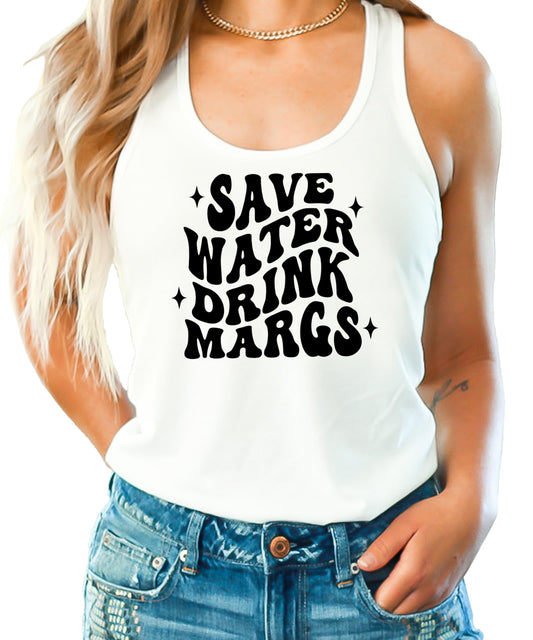Save Water Drink Margs Tank Top for Women Fun Summer Graphic Tank