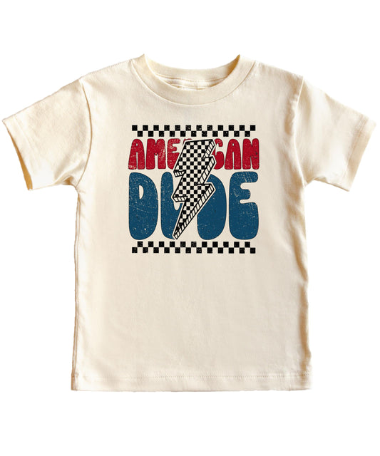 Trendy American Dude Shirt for Youth and Toddler Boys Lightning Bolt Patriotic Tee