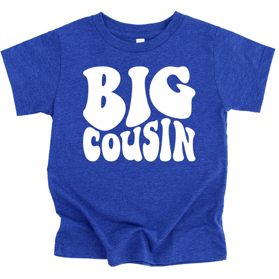 Big Cousin retro graphic t-shirt for kids laid flat showing full design detail
