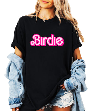 Pink Birdie Golf Shirt for Women Teens & Girls Trendy Retro Graphic Tee for Golfer Black Shirt Adult Medium