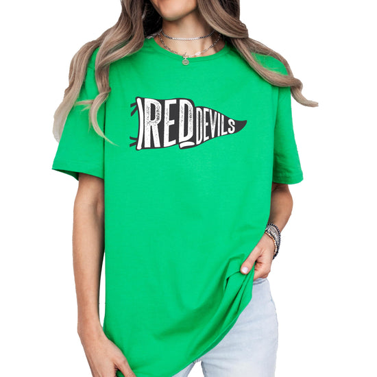Red Devils unisex graphic tee styled for school spirit and game day wear