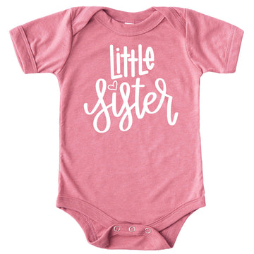 Infant Gender Reveal Little Sister with Heart i Bodysuit for Baby Girls
