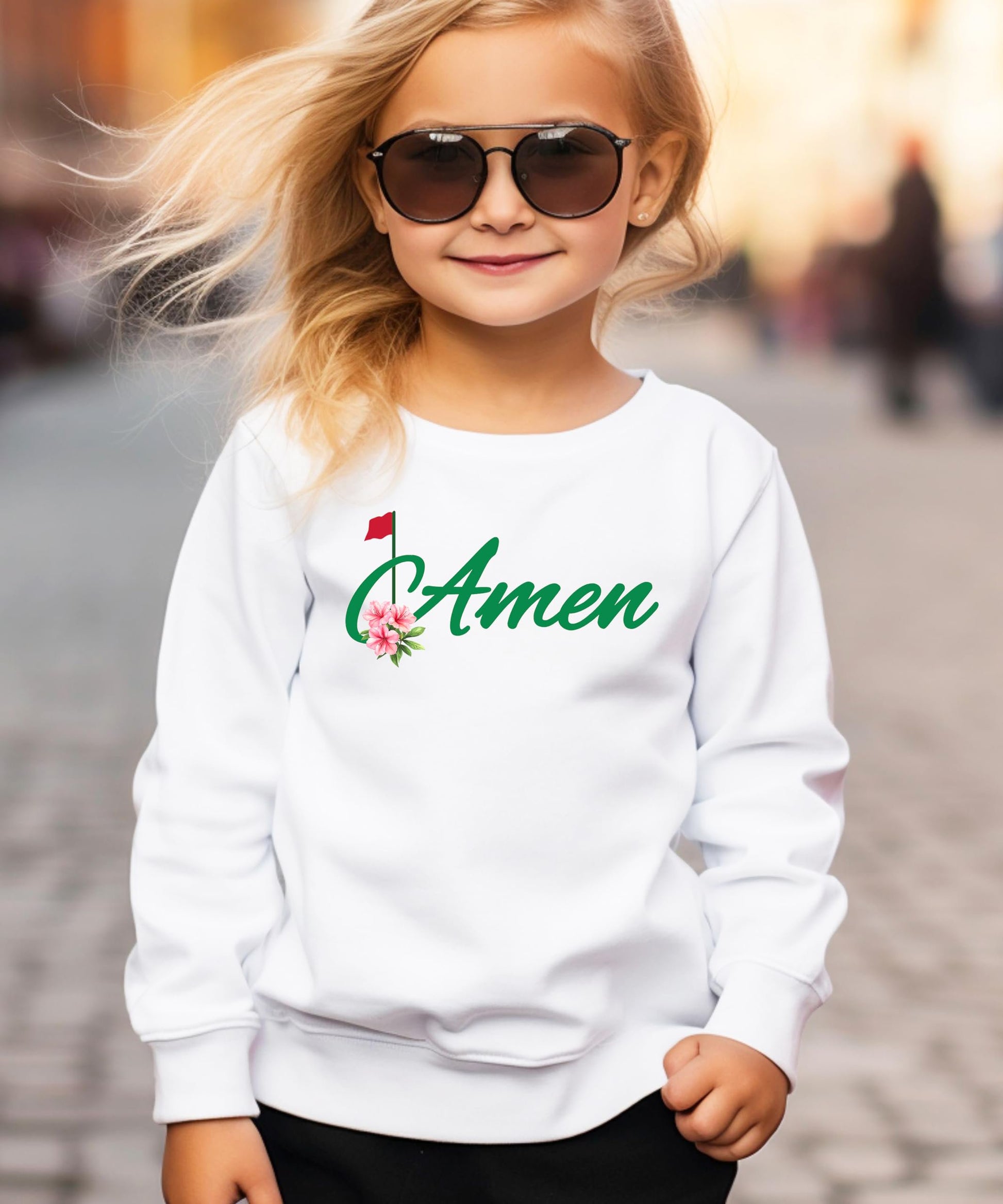 Detail shot of Amen Golf sweatshirt showing soft fleece fabric and graphic print quality