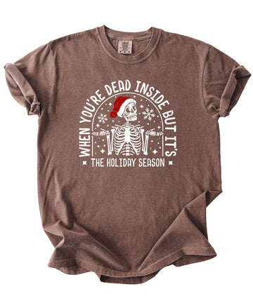 Dead Inside Holiday Season Funny Christmas Skeleton Tee