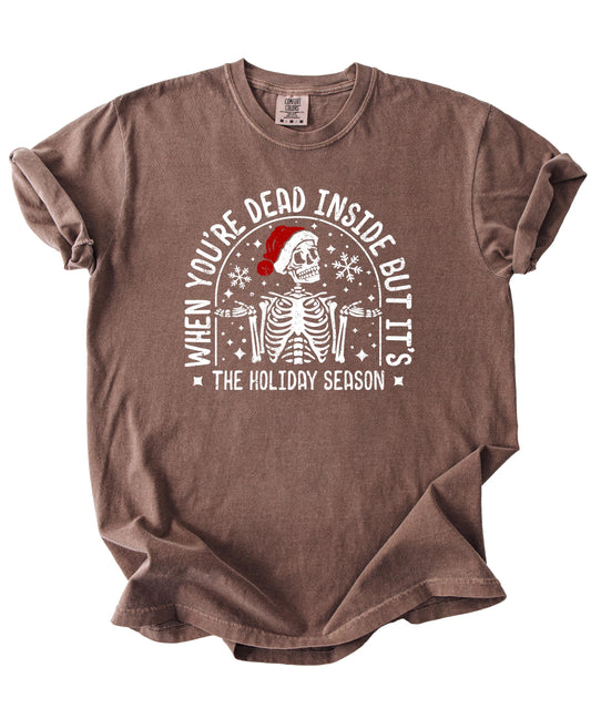 Dead Inside Holiday Season Funny Christmas Skeleton Tee