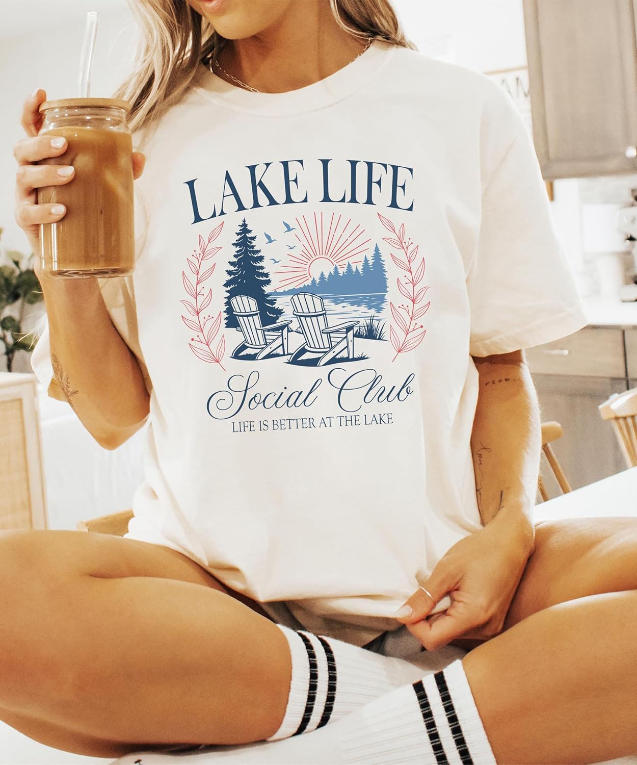 Lake Life Social Club tee product shot displaying vintage lakeside graphics and Life Is Better At The Lake text