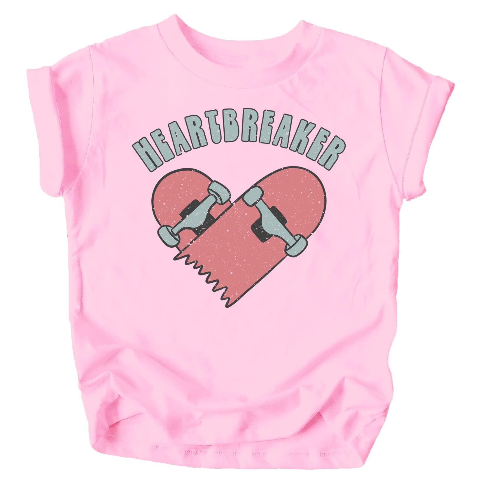 Flat lay of Heartbreaker Skateboard Valentine's Day shirt showing full graphic design