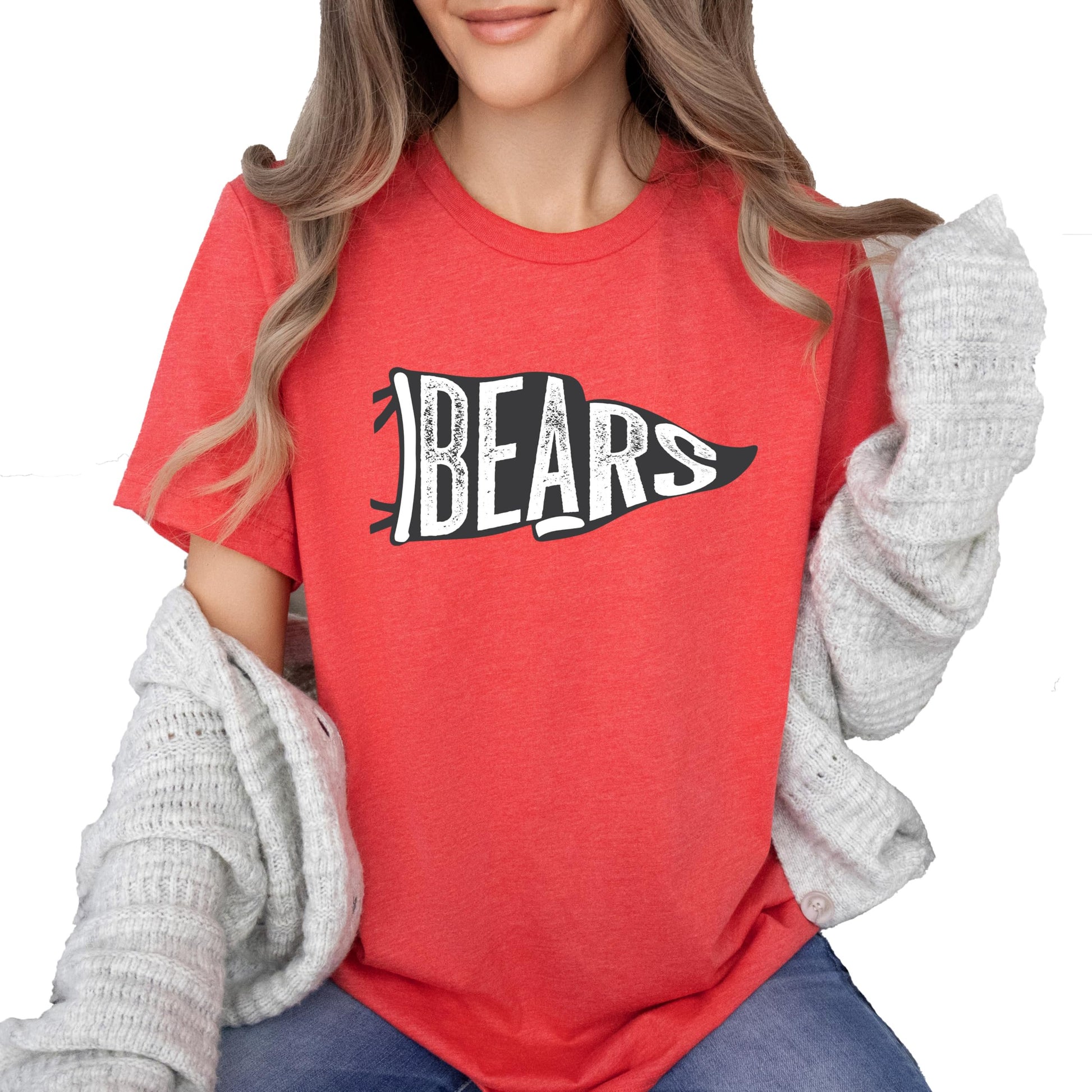 Bears school spirit shirt styled on model, relaxed casual fit