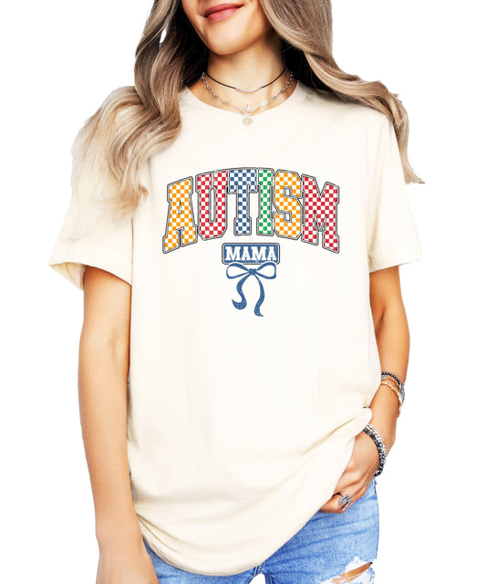 Checkered Autism Mama Shirt for Women Colorful Autistic Support Tee