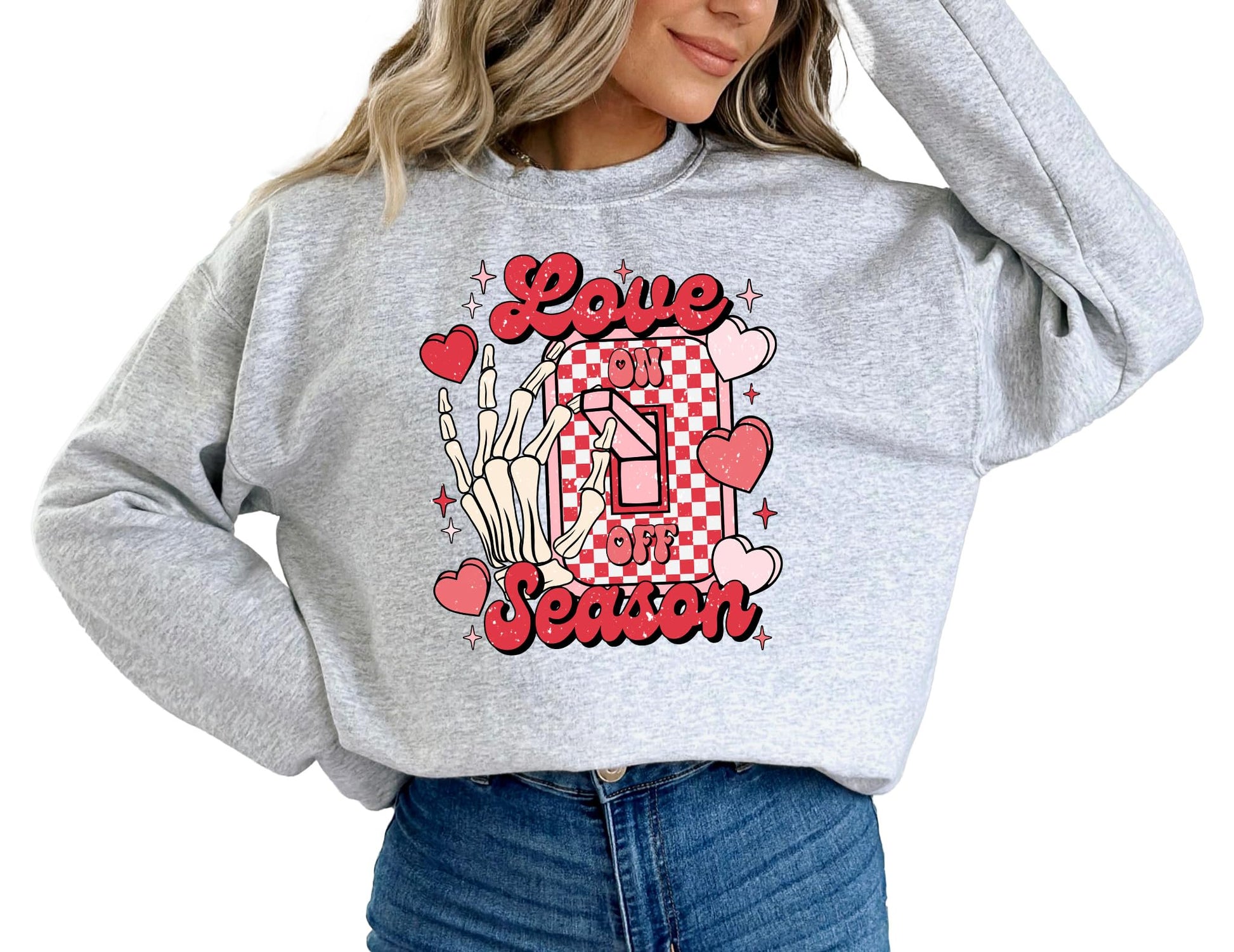 Olive Loves Apple Love Season funny Valentine's Day graphic sweatshirt for adults, front view