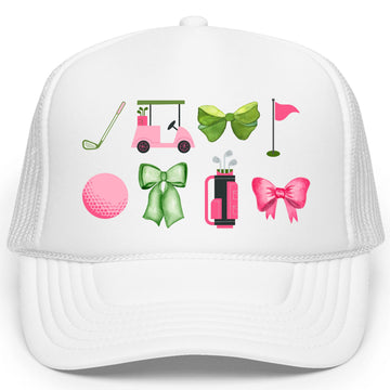 Girly Golf Themed Graphics Women's Hat Classic Foam Front 5 Panel Mesh Snap Back Trucker Hat