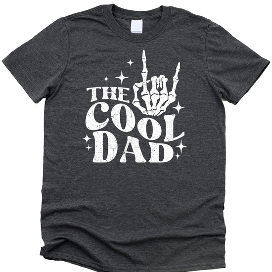 Cool dad skeleton hand tee laid flat showing full graphic print detail on black shirt