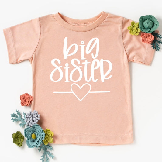 Olive Loves Apple Big Sister Heart Sibling Reveal T-Shirt for Baby and Toddler Girls Sibling Outfits