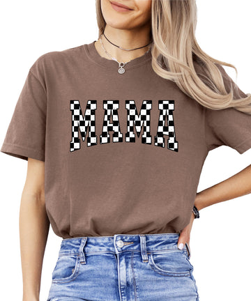 Trendy Checker Mama Shirt for Women White & Black Check Design Graphic Tee for Mom Pepper Shirt Adult Large