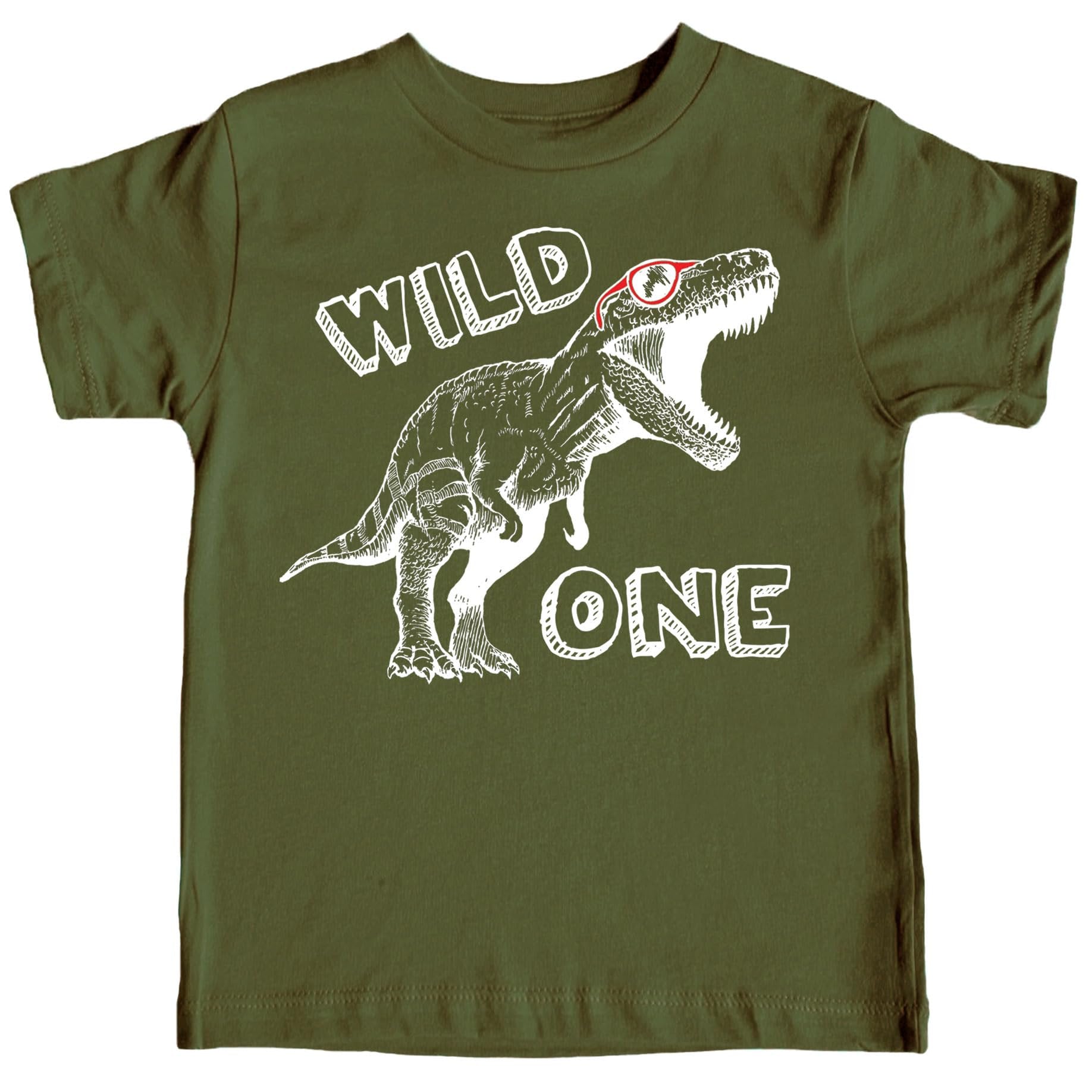 Wild One Dinosaur 1st birthday baby t-shirt in mauve with white dinosaur and text design