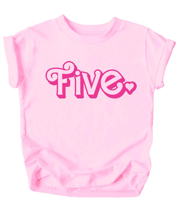 Pink Age Five Birthday Shirt for Girls Cute & Girly 5th Party Graphic Tee with Heart for Kids Pink Shirt 5-6