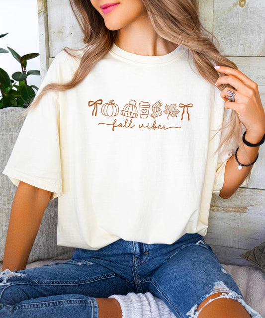 Fall Vibes Pumpkin Coffee Leaf Graphic T-Shirt for Women