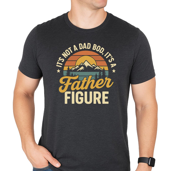 Close-up of father figure funny slogan printed on a black men's graphic t-shirt
