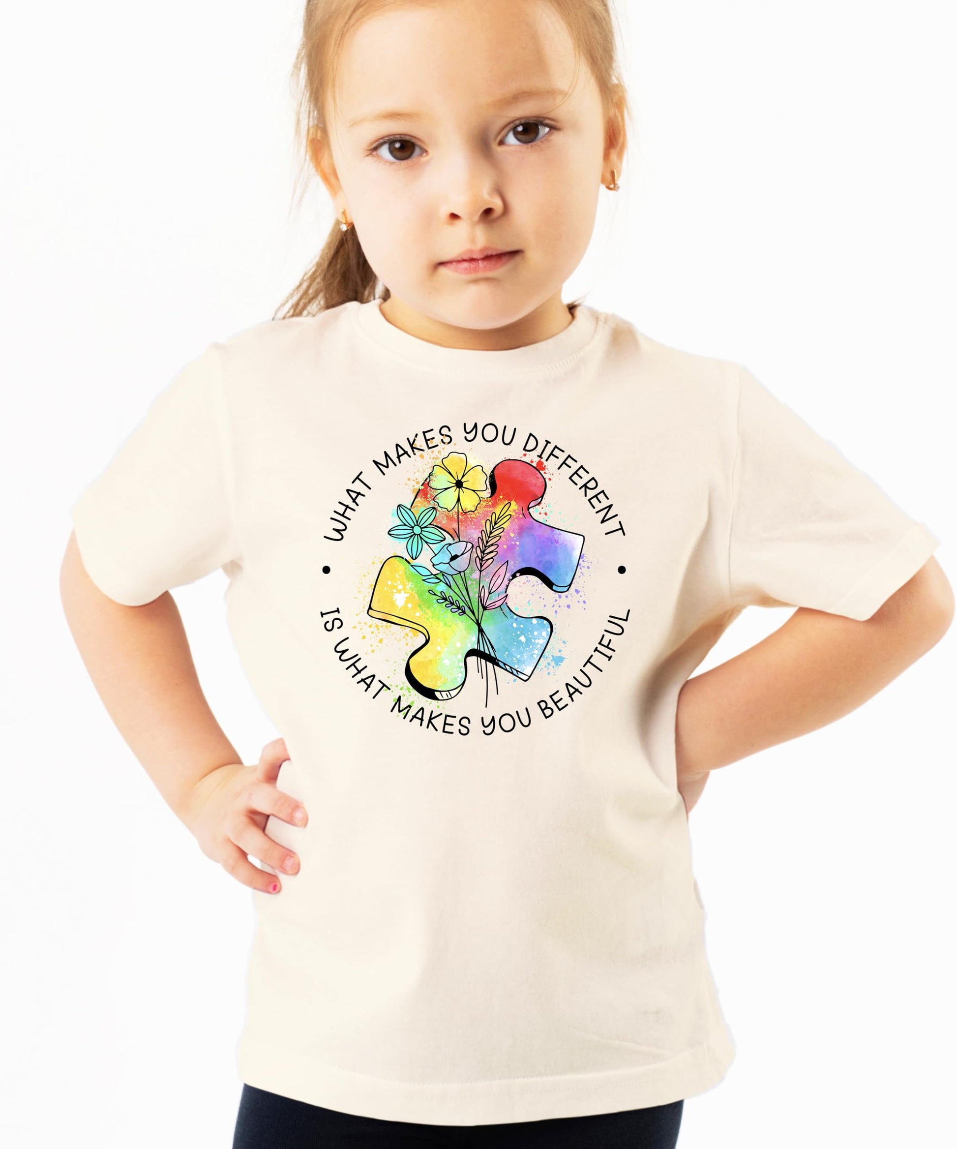Full front view of autism awareness t-shirt showing complete design and message