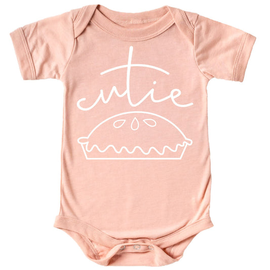 Cutie Pie graphic infant bodysuit in vintage royal blue, front view