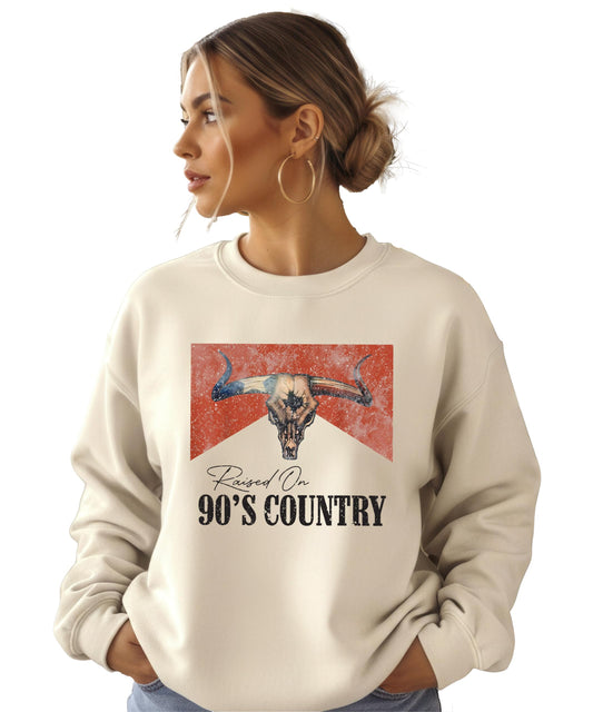 Raised On 90's Country Music Sweatshirt - Vintage Western Graphic