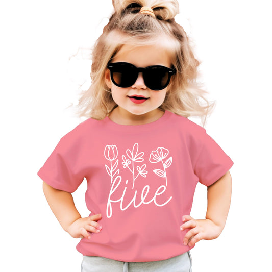 Five Floral 5th Birthday Shirt for Toddler Girls