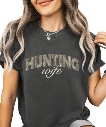 Hunting Wife Camo Shirt – Women's Rustic Deer Season Graphic Tee